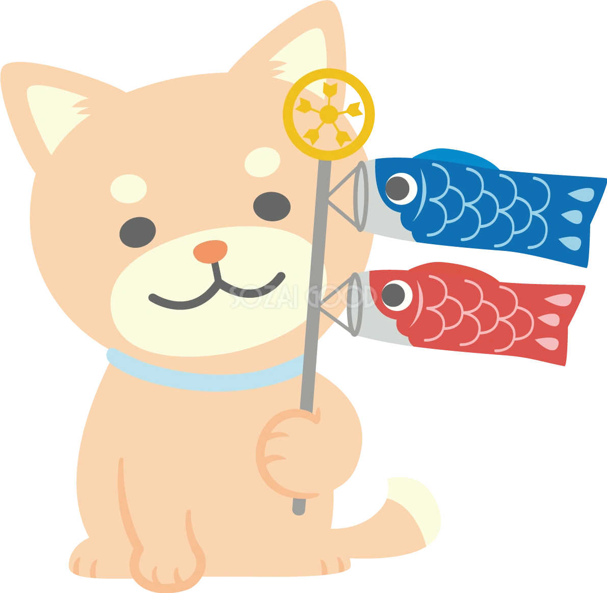 柴犬がこいのぼりを持つかわいい動物無料イラスト67332