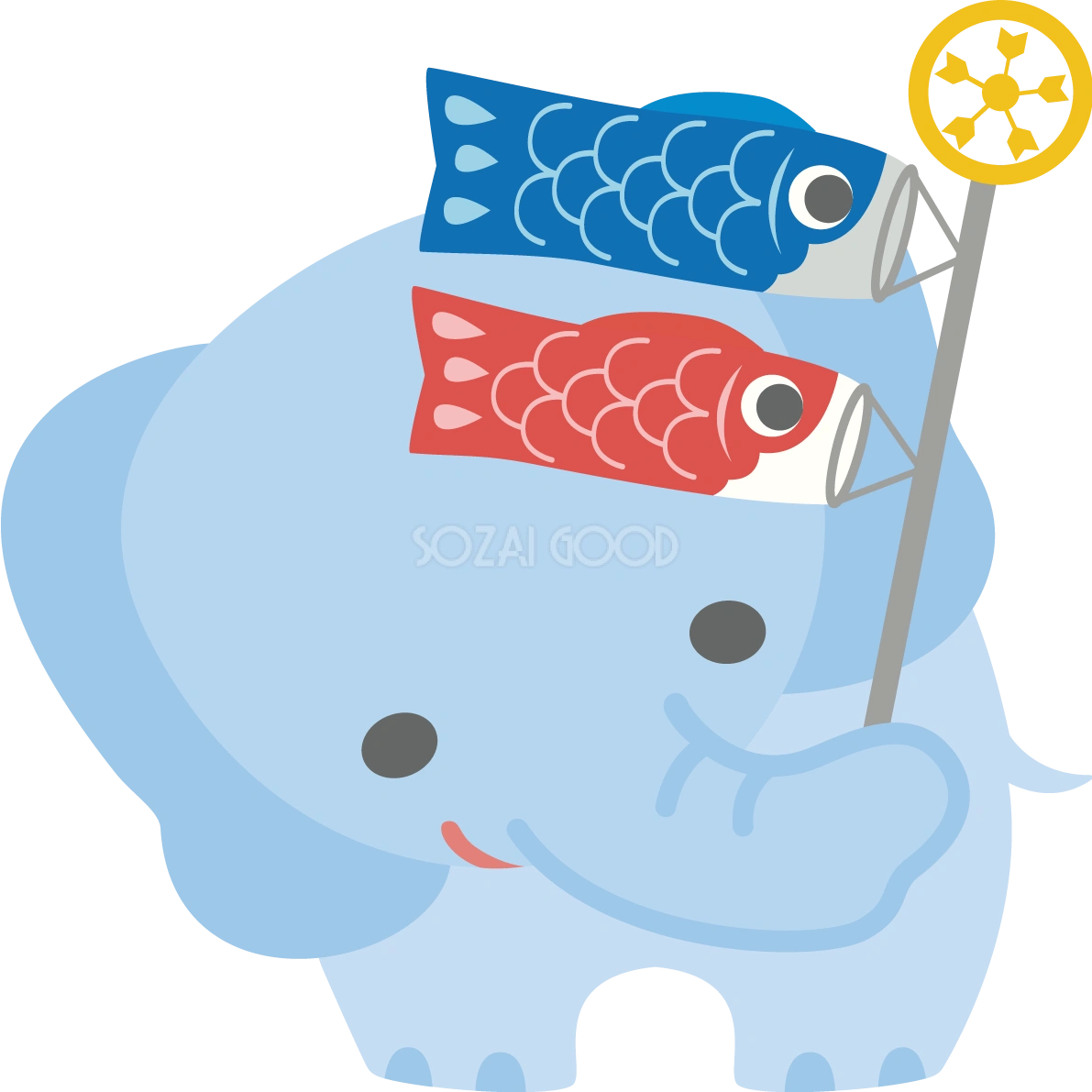 象がこいのぼりを持つかわいい動物無料イラスト67336