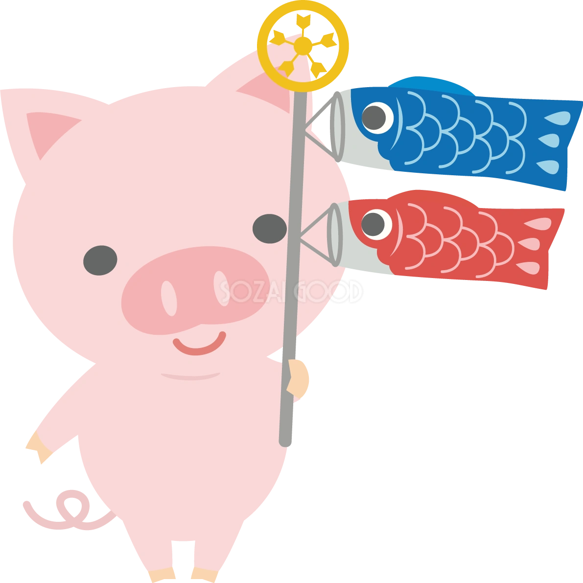 豚がこいのぼりを持つかわいい動物無料イラスト67340