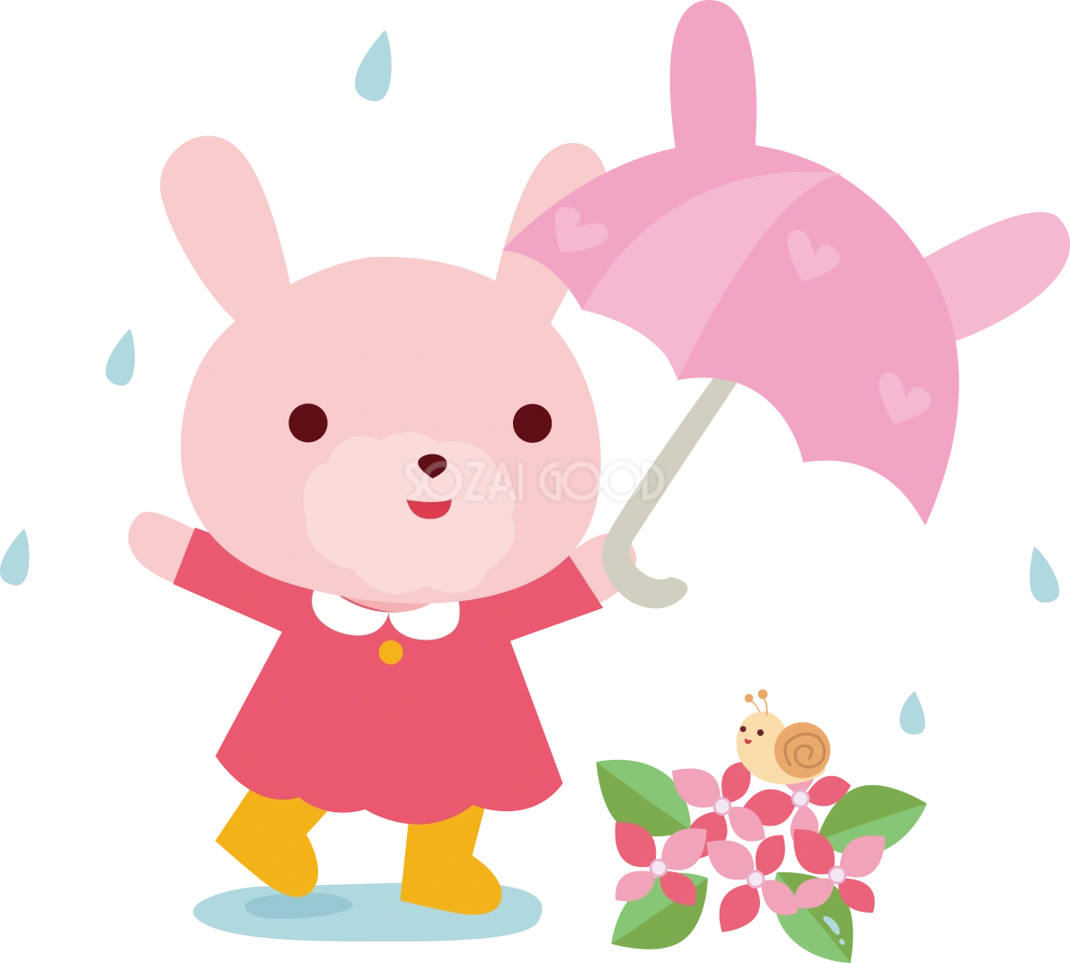うさぎ 梅雨・傘 かわいい動物無料イラスト67406