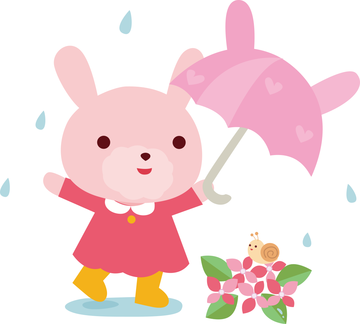 うさぎ 梅雨・傘 かわいい動物無料イラスト67406に写真・文字を入れる