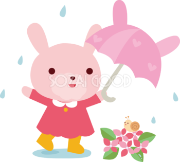 うさぎ 梅雨・傘 かわいい動物無料イラスト67406