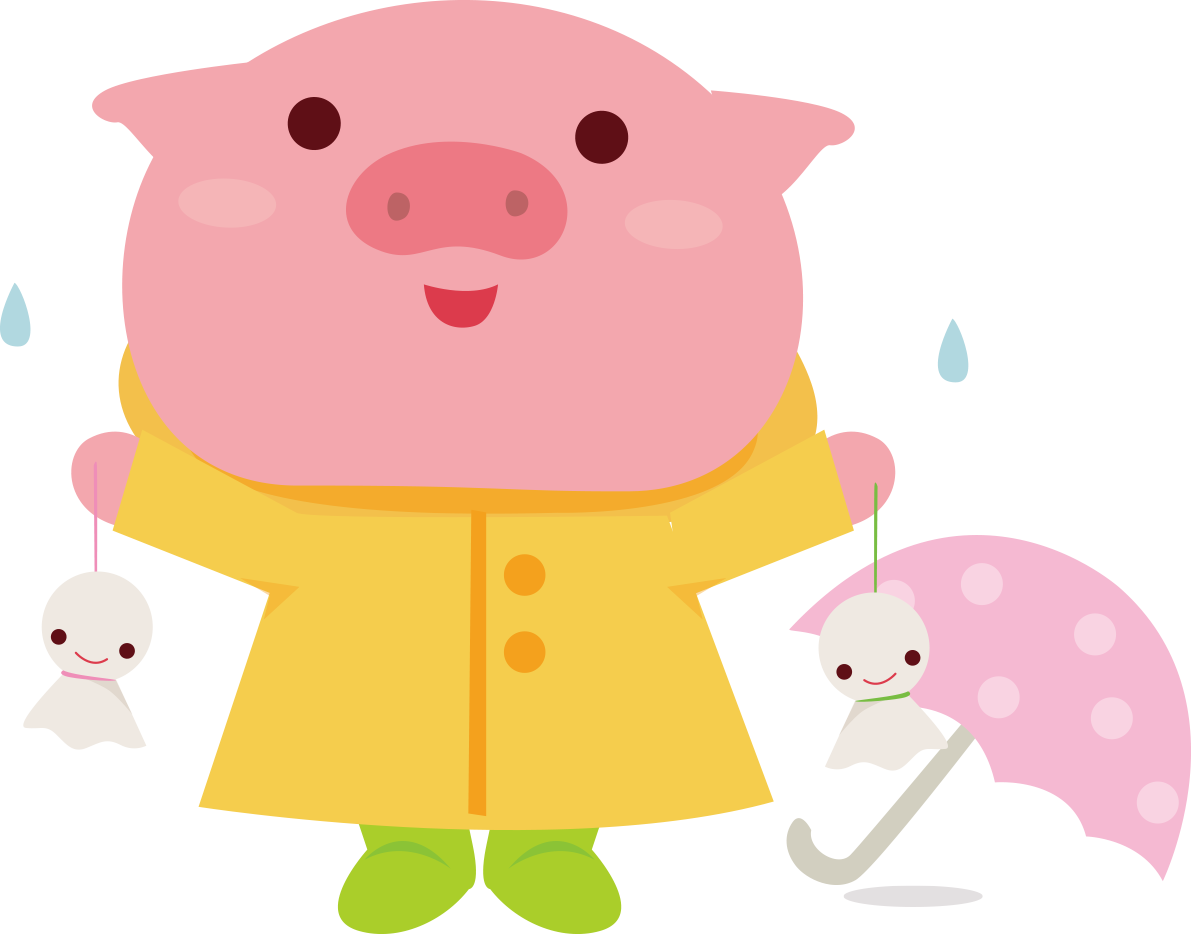 豚 梅雨・傘 かわいい動物無料イラスト67414に写真・文字を入れる