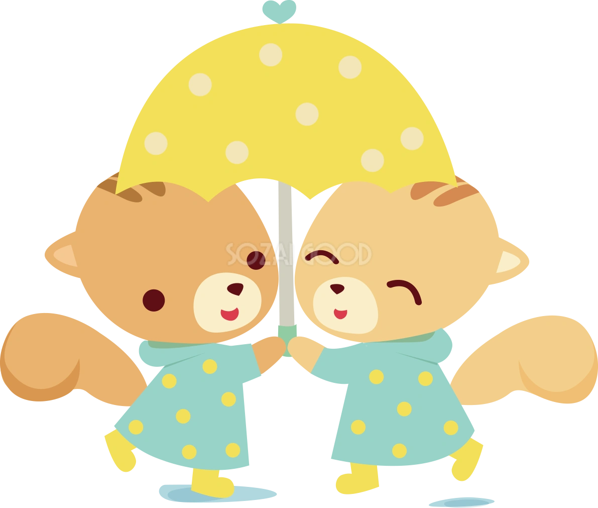 リス 梅雨・傘 かわいい動物無料イラスト67418
