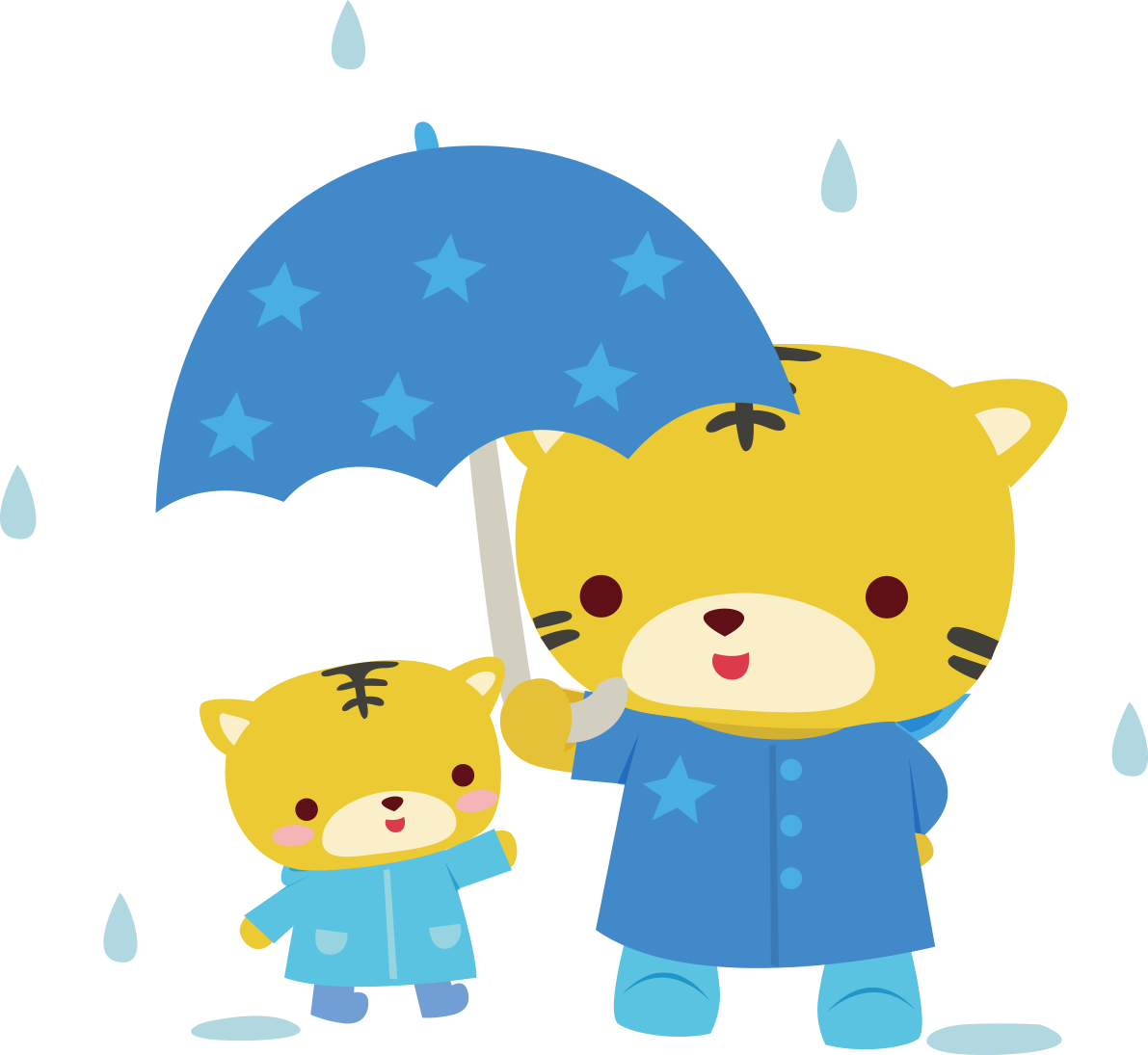 トラ 梅雨・傘 かわいい動物無料イラスト67426に写真・文字を入れる