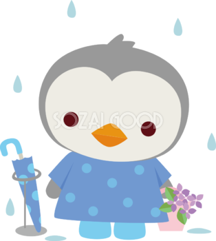 ペンギン 梅雨・傘 かわいい動物無料イラスト67438