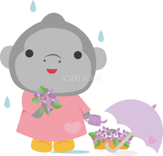 ゴリラ 梅雨 傘 かわいい動物無料イラスト67446 素材good