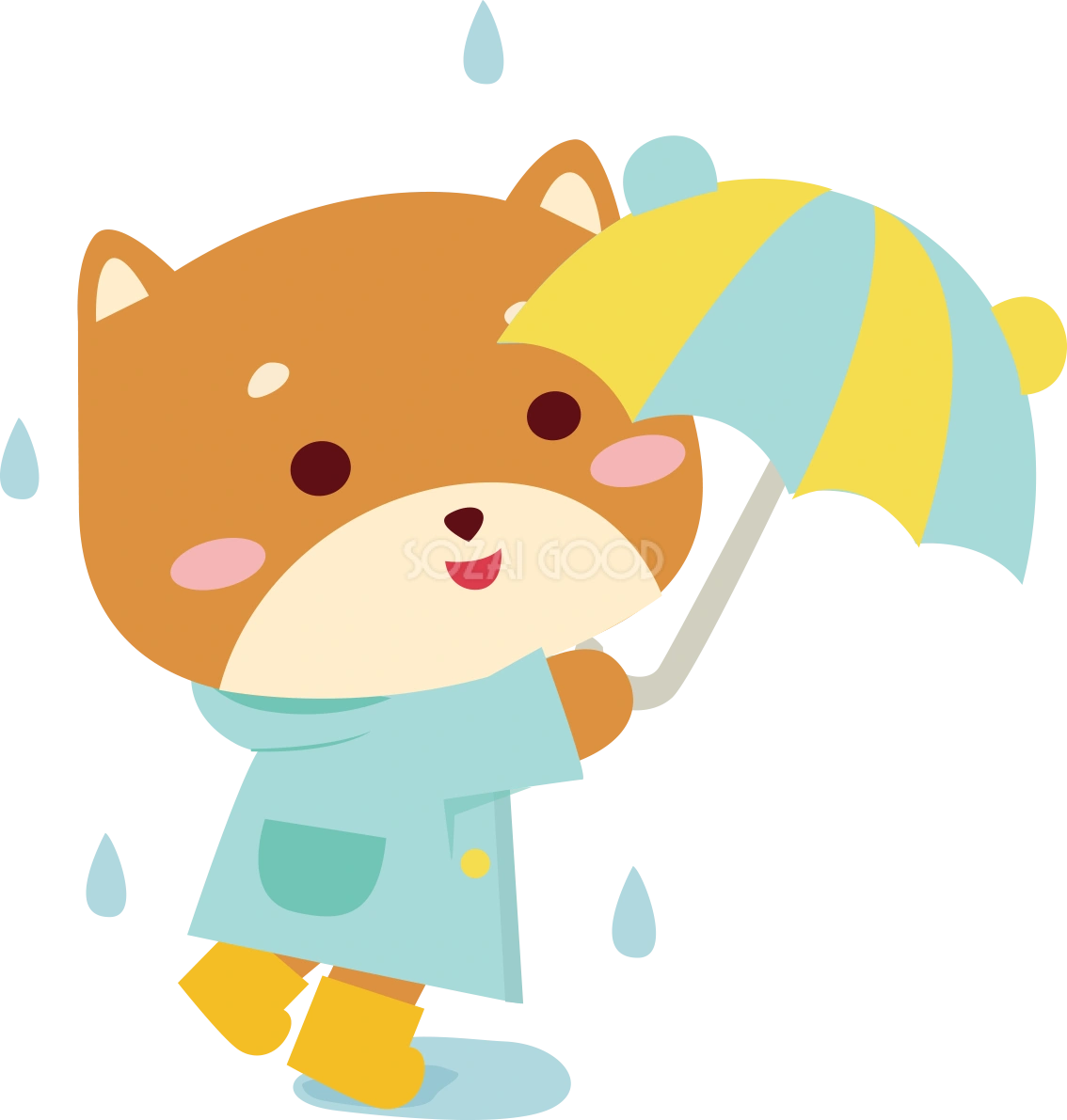 柴犬 梅雨・傘 かわいい動物無料イラスト67482