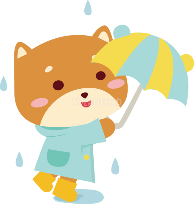 柴犬 梅雨 傘 かわいい動物無料イラスト67482 素材good