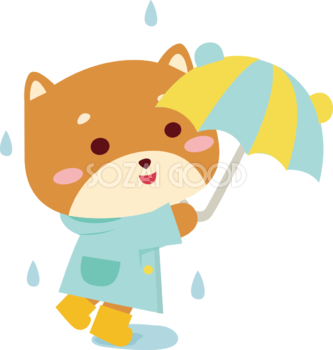 柴犬 梅雨・傘 かわいい動物無料イラスト67482