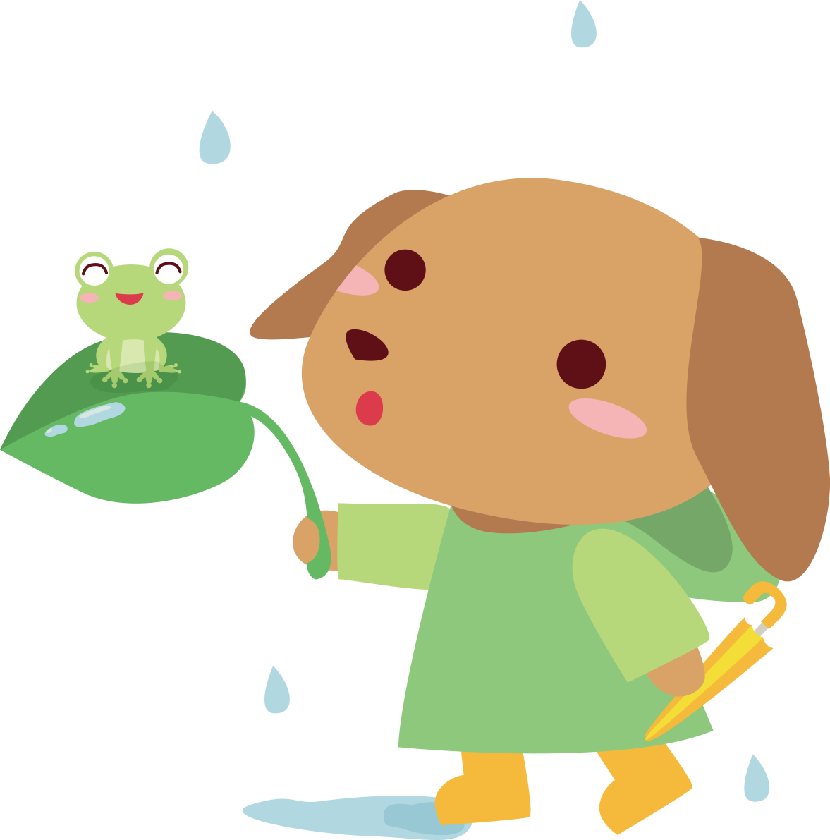 ダックスフンド(犬) 梅雨(雨・傘) かわいい動物無料イラスト67494に写真・文字を入れる