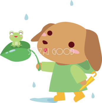 ダックスフンド(犬) 梅雨(雨・傘) かわいい動物無料イラスト67494
