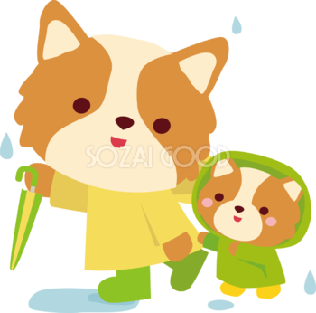 コーギー(犬) 梅雨・傘 かわいい動物無料イラスト67502