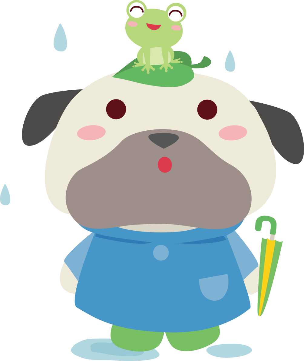 パグ(犬) 梅雨・傘 かわいい動物無料イラスト67506に写真・文字を入れる