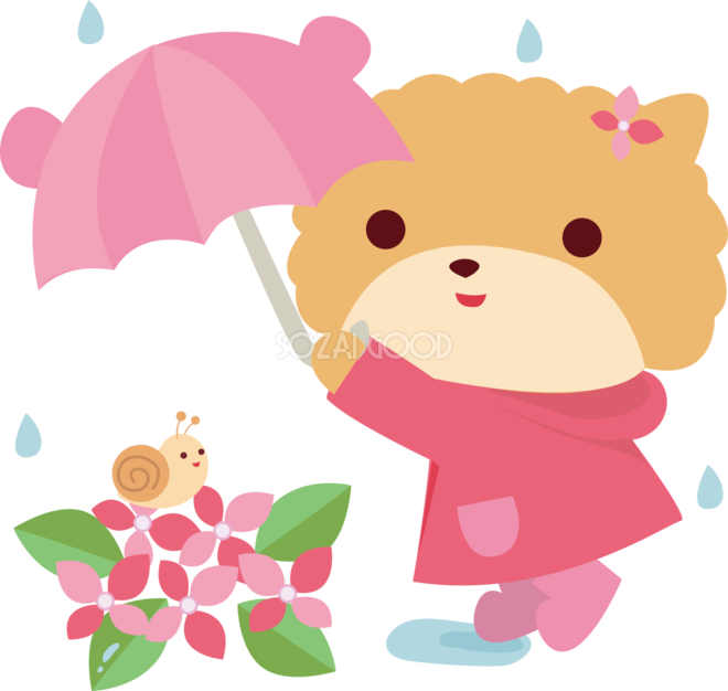 ポメラニアン 犬 梅雨 傘 かわいい動物無料イラスト67510 素材good