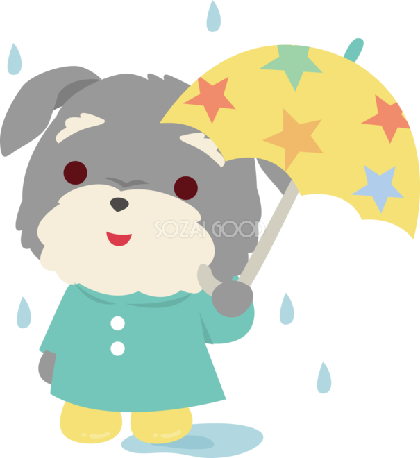 ミニチュア シュナウザー 犬 梅雨 傘 かわいい動物無料イラスト 素材good