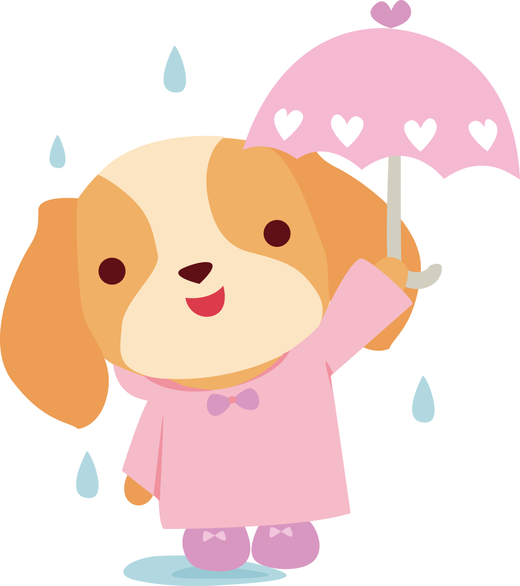 キャバリア(犬) 梅雨・傘 かわいい動物無料イラスト67550に写真・文字を入れる