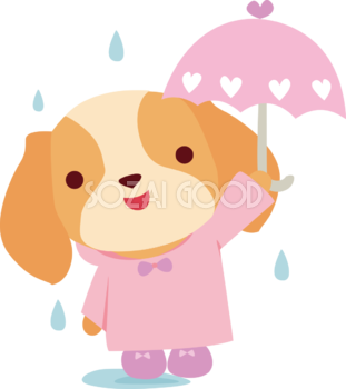 キャバリア(犬) 梅雨・傘 かわいい動物無料イラスト67550