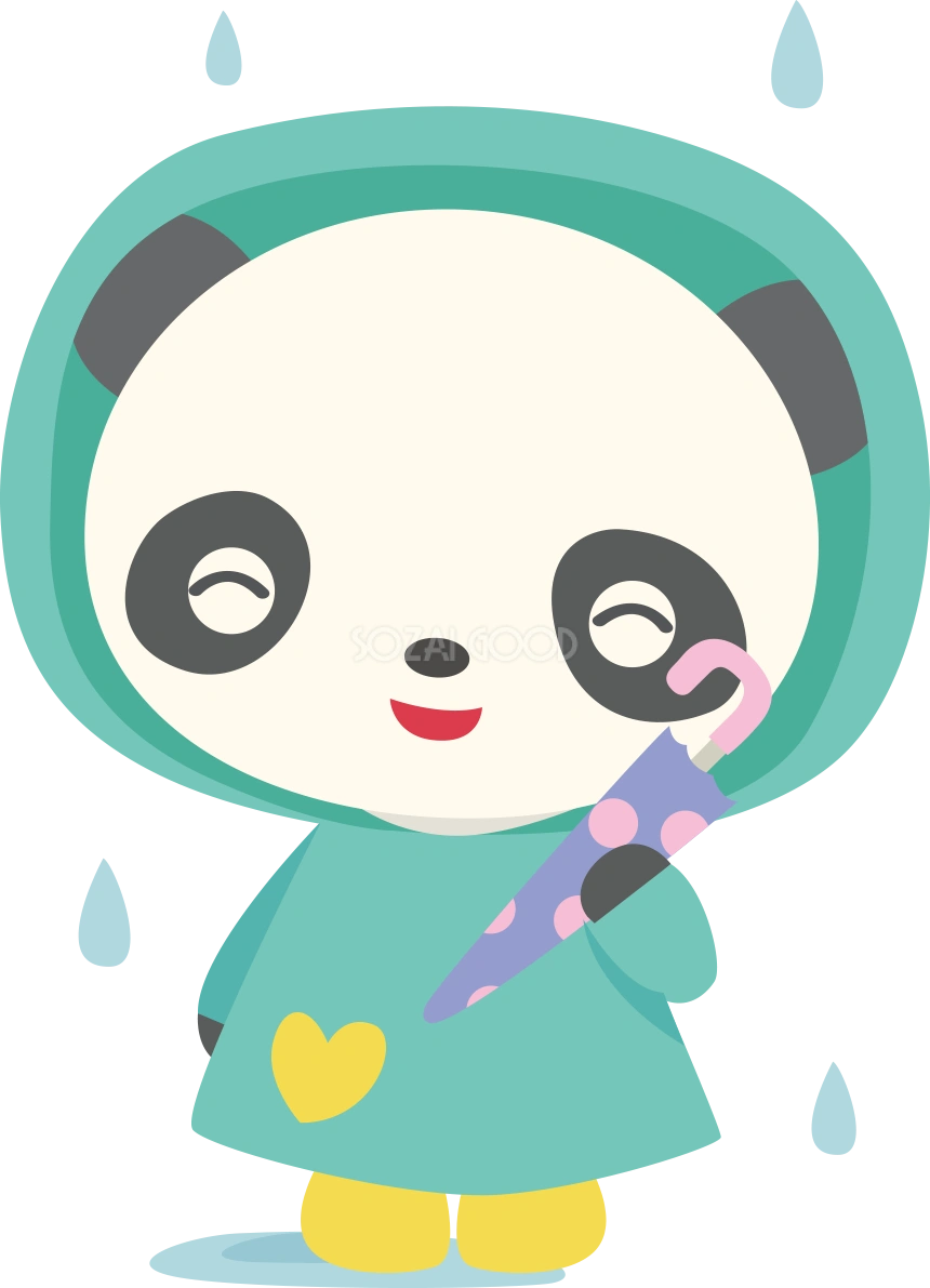 パンダ 梅雨・傘 かわいい動物無料イラスト67554