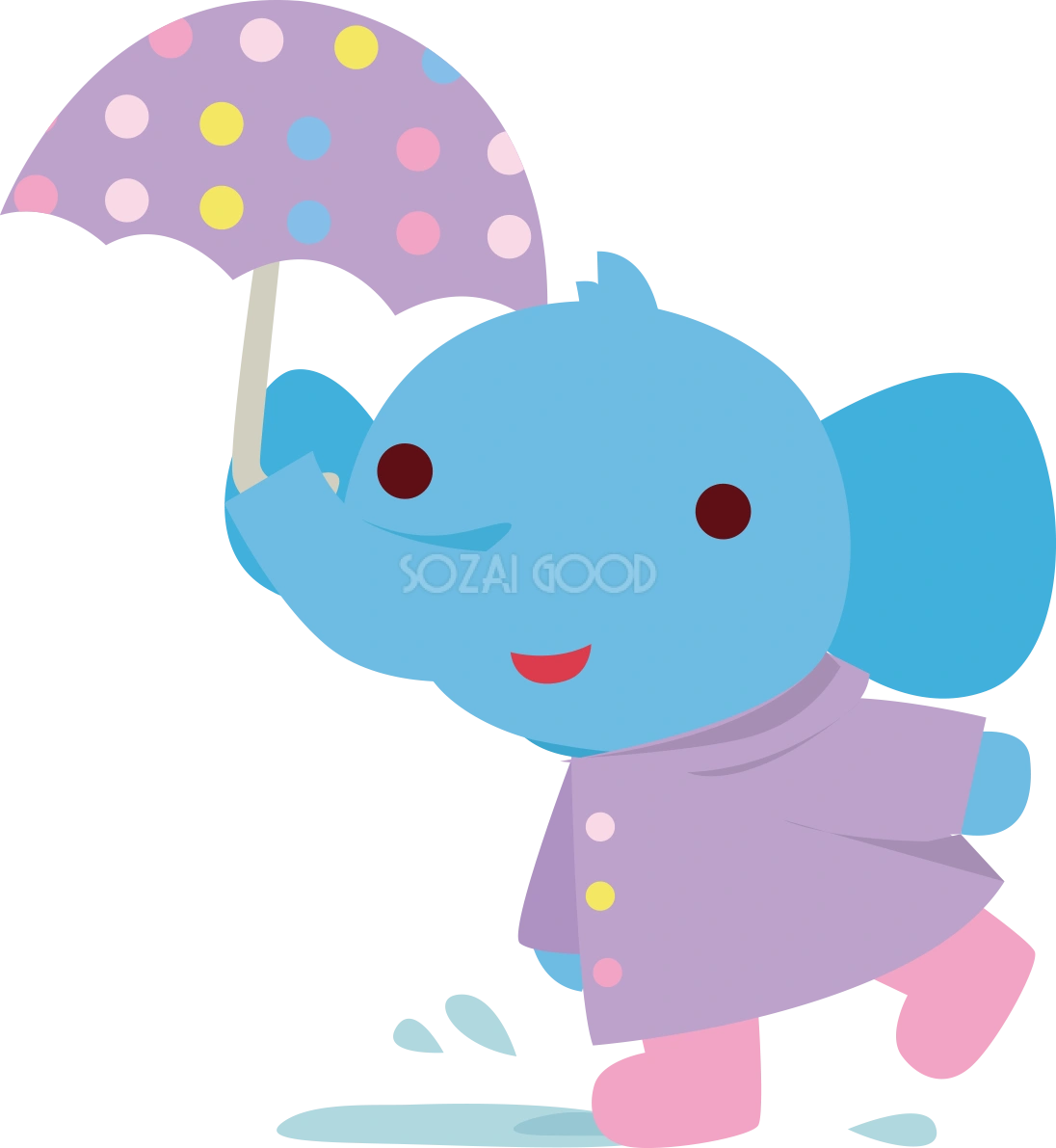 象 梅雨・傘 かわいい動物無料イラスト67558