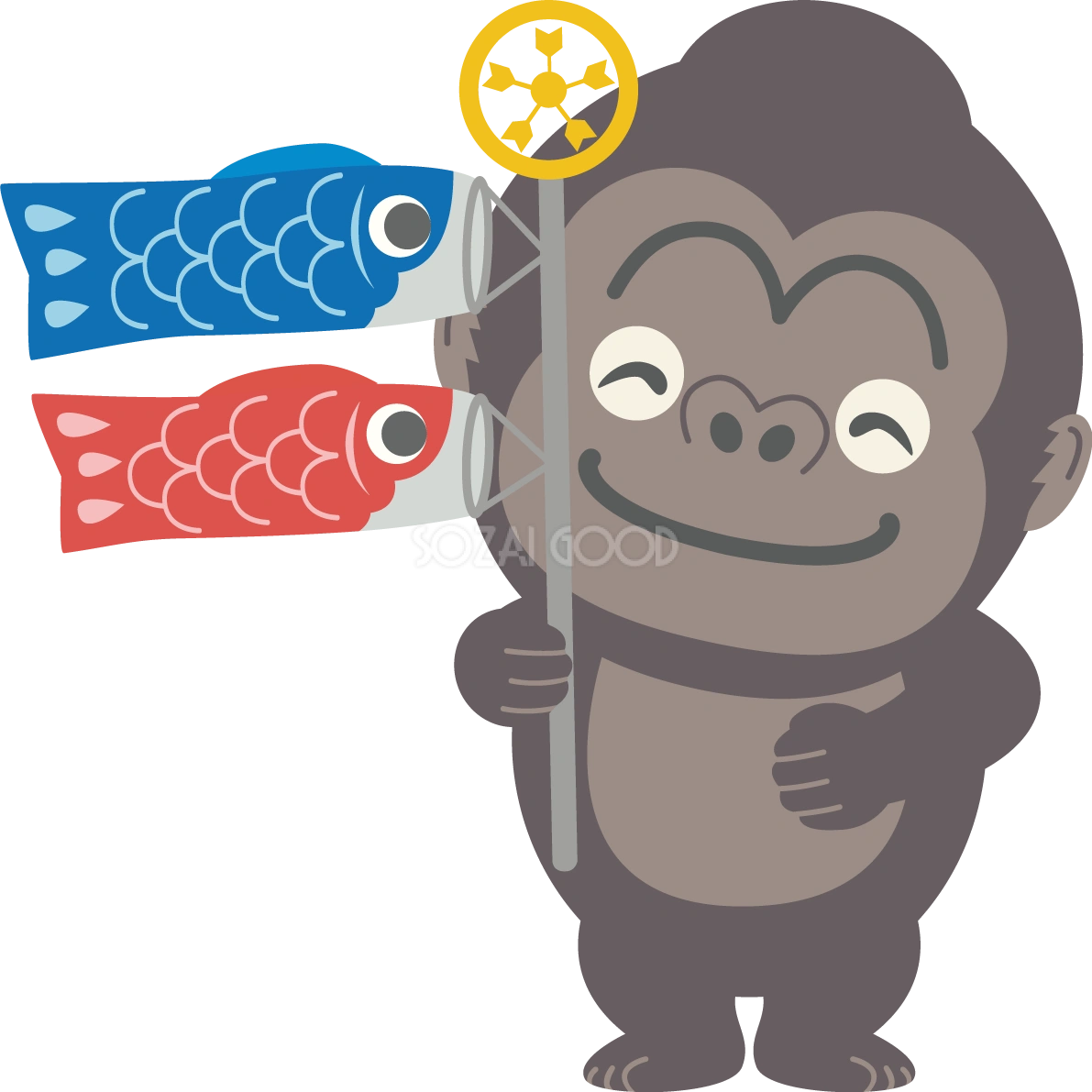 ゴリラがこいのぼりを持つかわいい動物無料イラスト67775