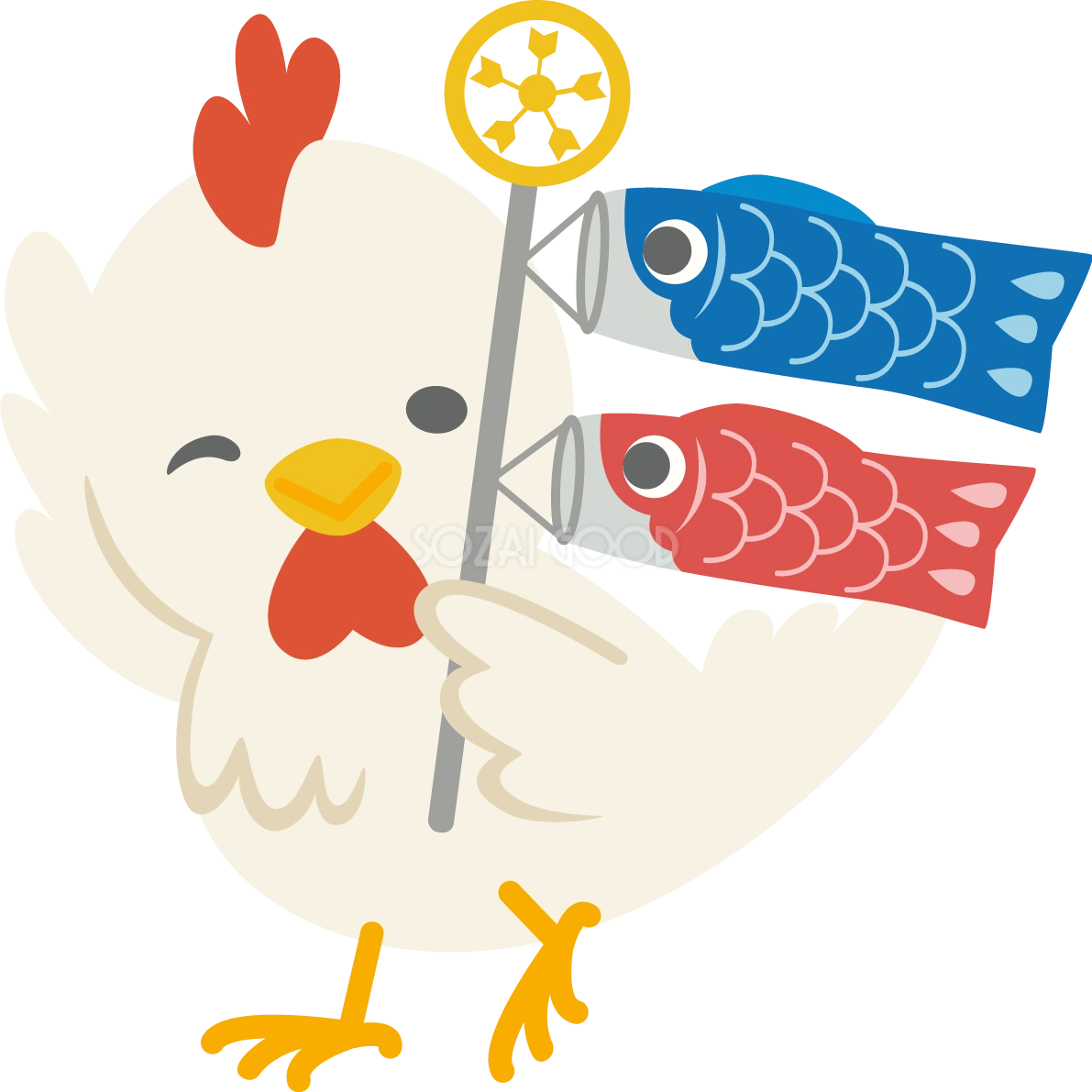 鶏がこいのぼりを持つかわいい動物無料イラスト67807