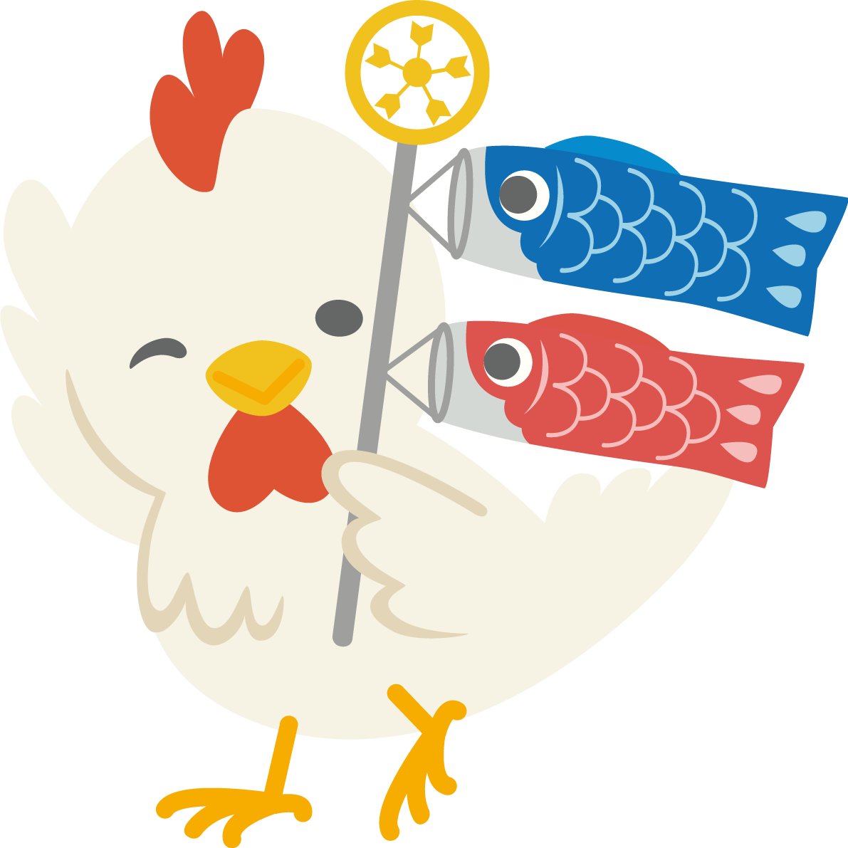 鶏がこいのぼりを持つかわいい動物無料イラスト67807に写真・文字を入れる
