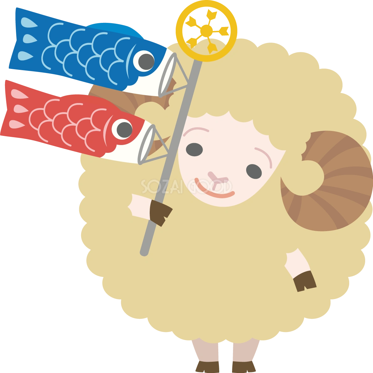 羊がこいのぼりを持つかわいい動物無料イラスト67823