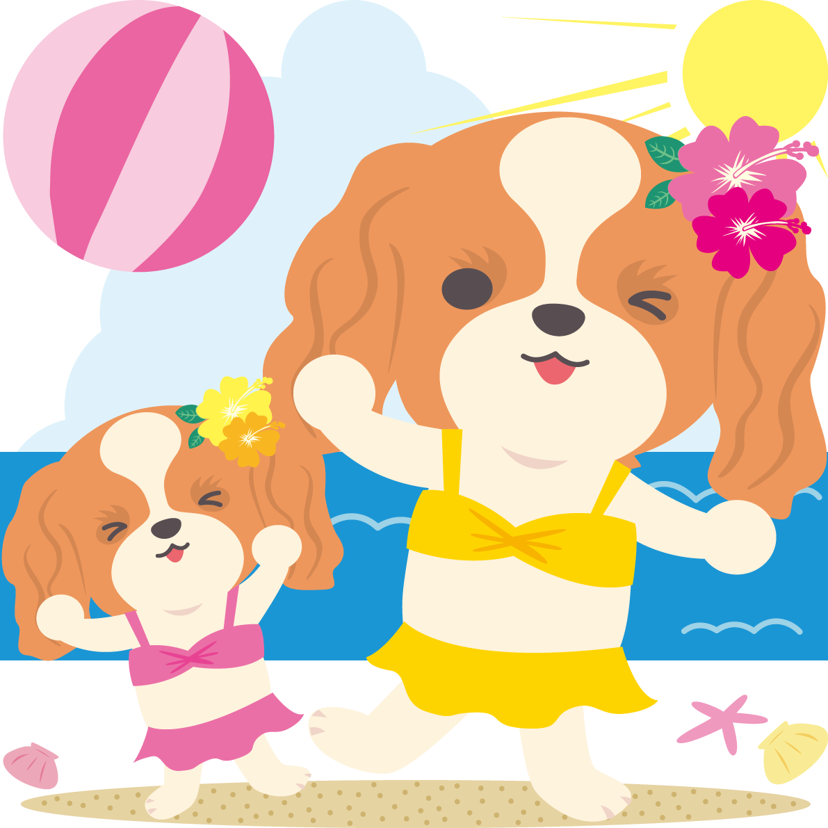 キャバリア(犬)海開き かわいい動物無料イラスト67898に写真・文字を入れる