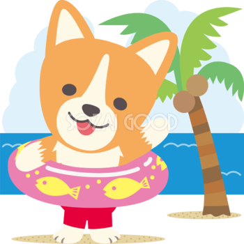 コーギー(犬)海開き かわいい動物無料イラスト67902