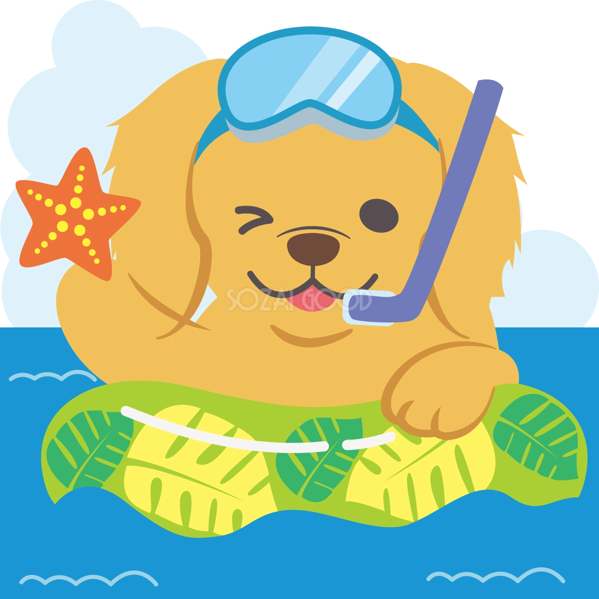 ゴールデン・レトリーバー(犬)海開き かわいい動物無料イラスト67906