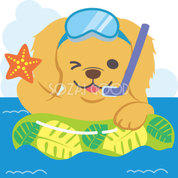 ゴールデン・レトリーバー(犬)海開き かわいい動物無料イラスト67906