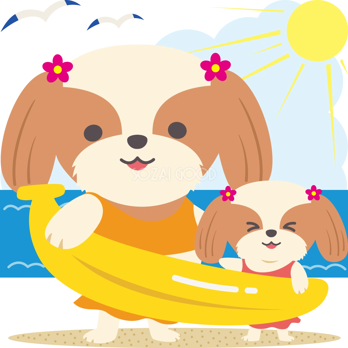シーズー(犬)海開き かわいい動物無料イラスト67910