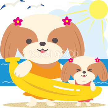 シーズー(犬)海開き かわいい動物無料イラスト67910