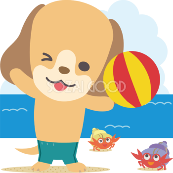 ダックスフンド(犬)海開き かわいい動物無料イラスト67914