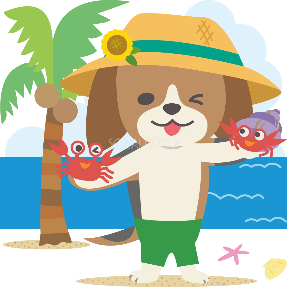 ビーグル(犬)海開き かわいい動物無料イラスト67938
