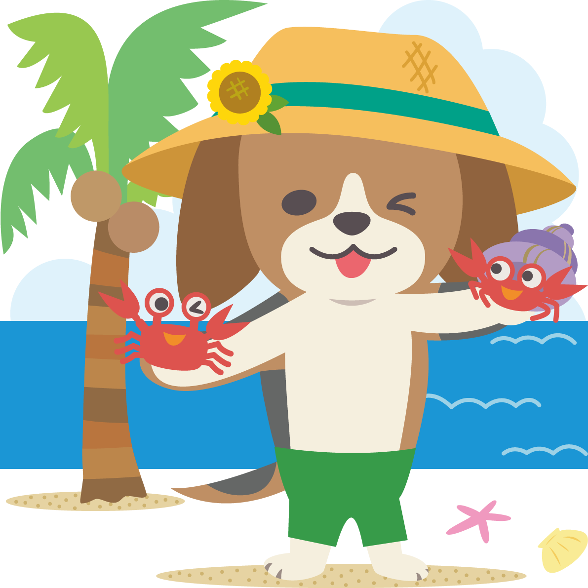ビーグル(犬)海開き かわいい動物無料イラスト67938に写真・文字を入れる