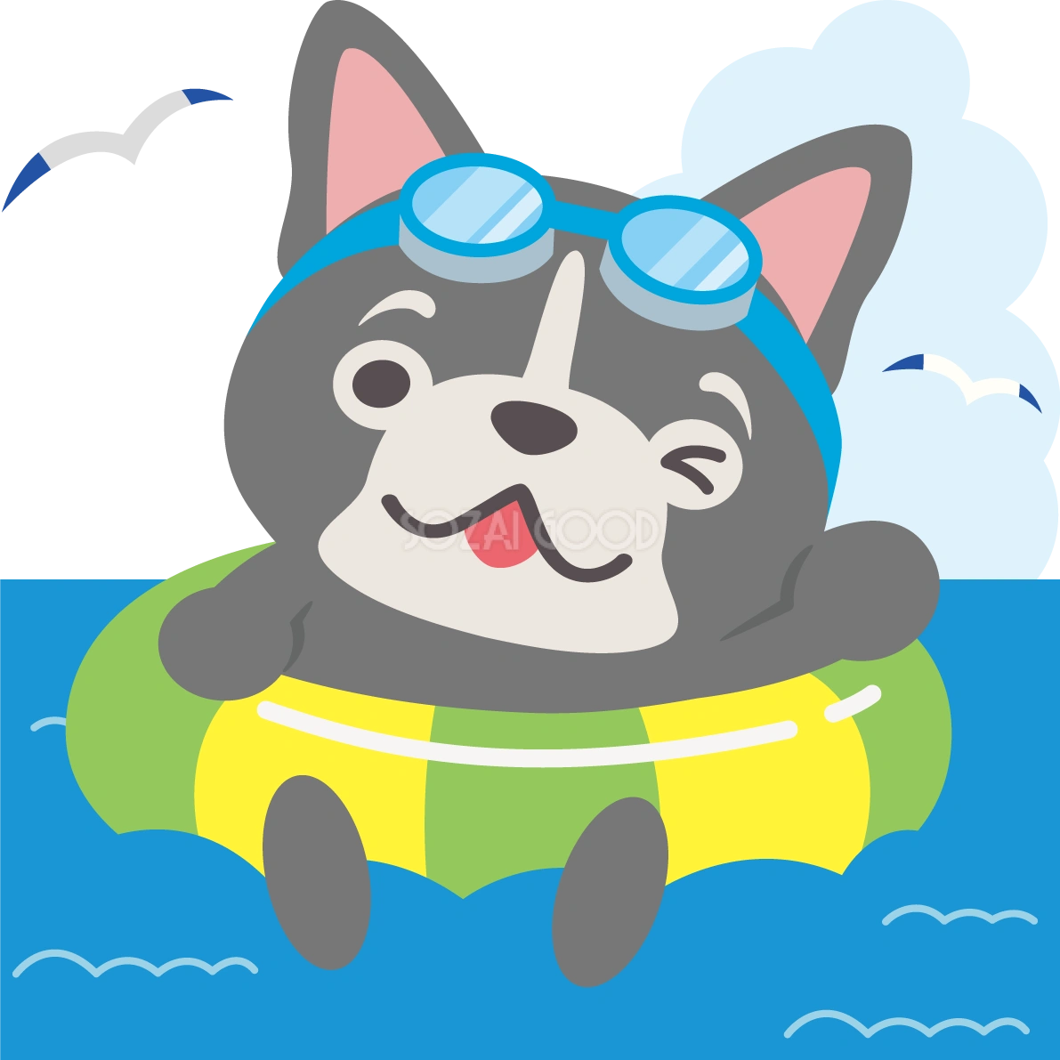 フレンチ・ブルドッグ(犬)海開き かわいい動物無料イラスト67942