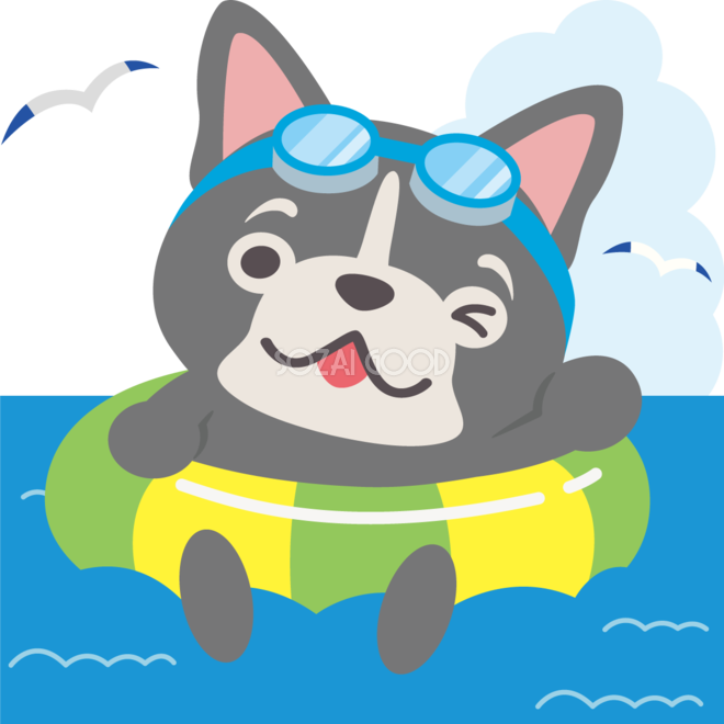 フレンチ ブルドッグ 犬 海開き かわいい動物無料イラスト 素材good