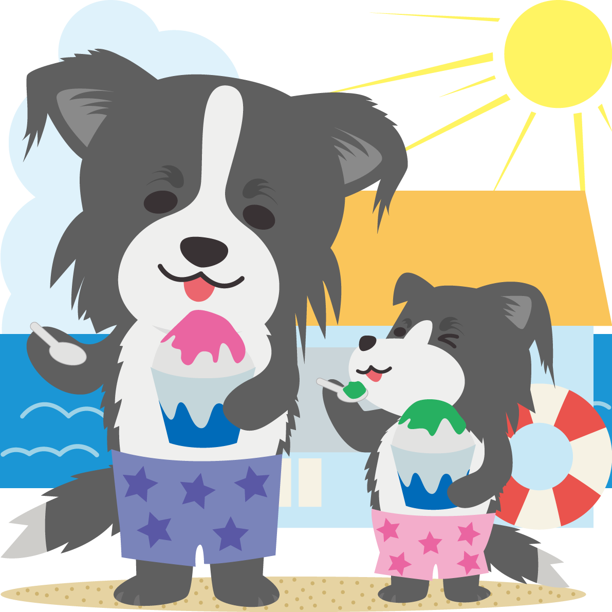 ボーダー・コリー(犬)海開き かわいい動物無料イラスト67946に写真・文字を入れる