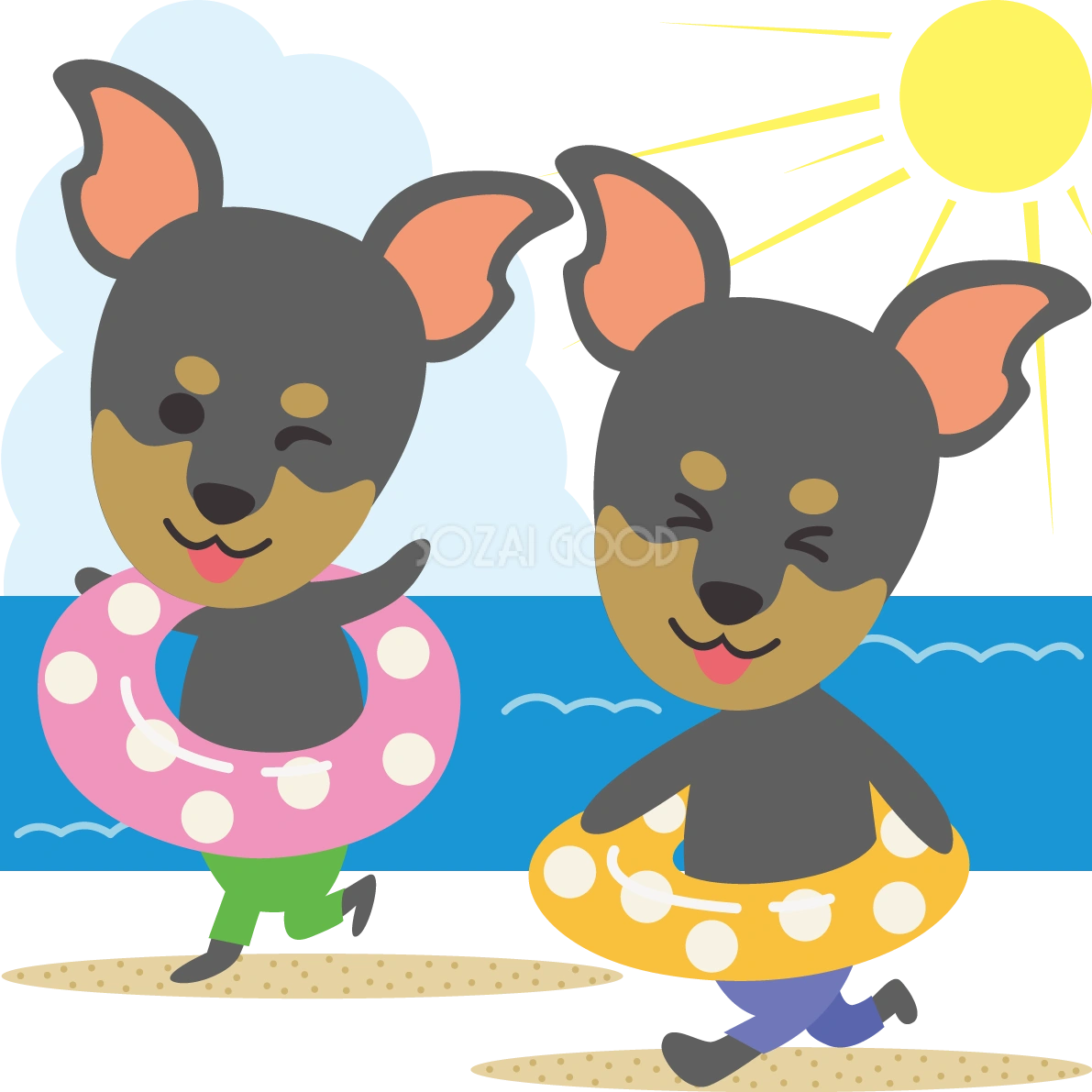 ミニチュア・ピンシャー(犬)海開き かわいい動物無料イラスト67962