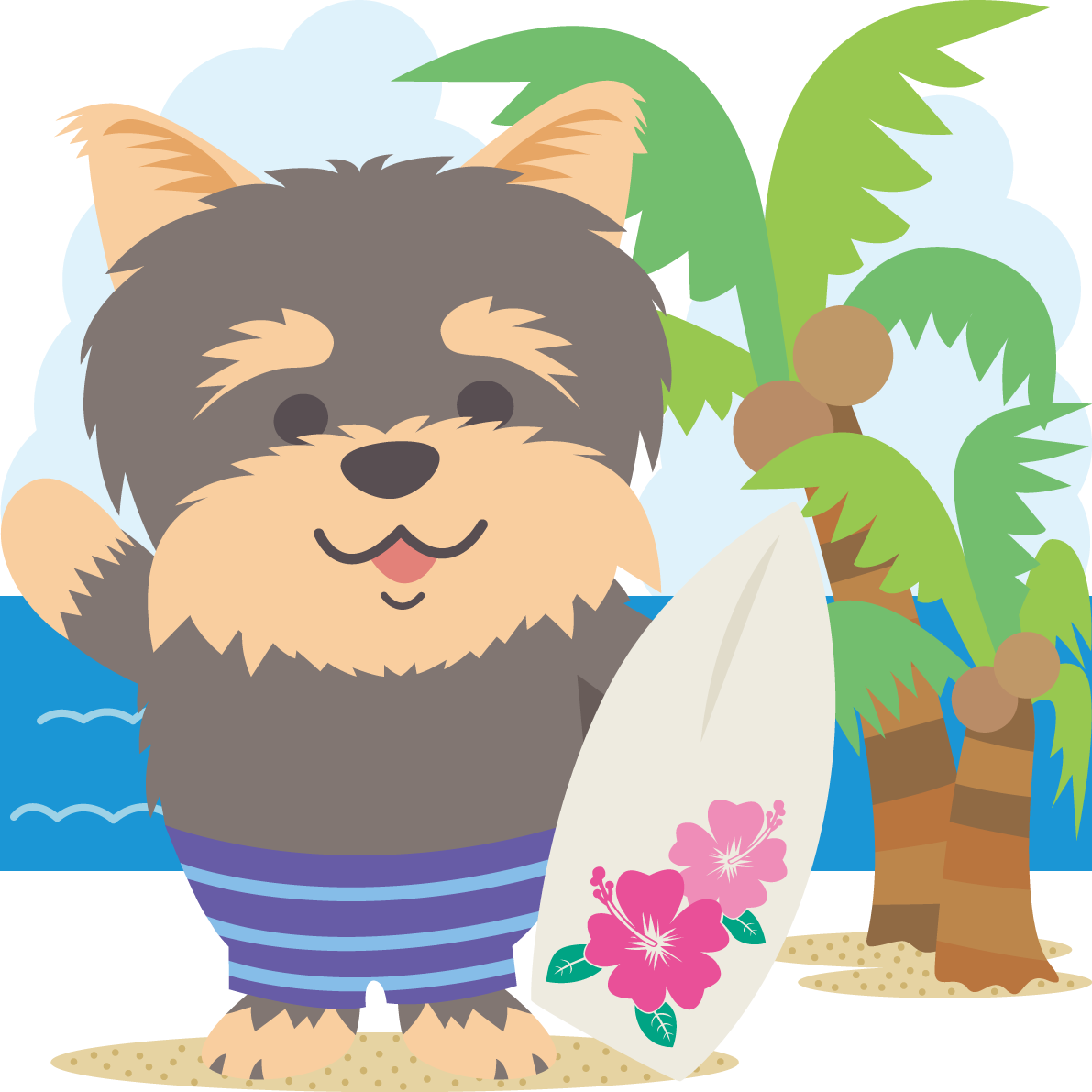 ヨークシャーテリア(犬)海開き かわいいサーフィン無料イラスト67966に写真・文字を入れる