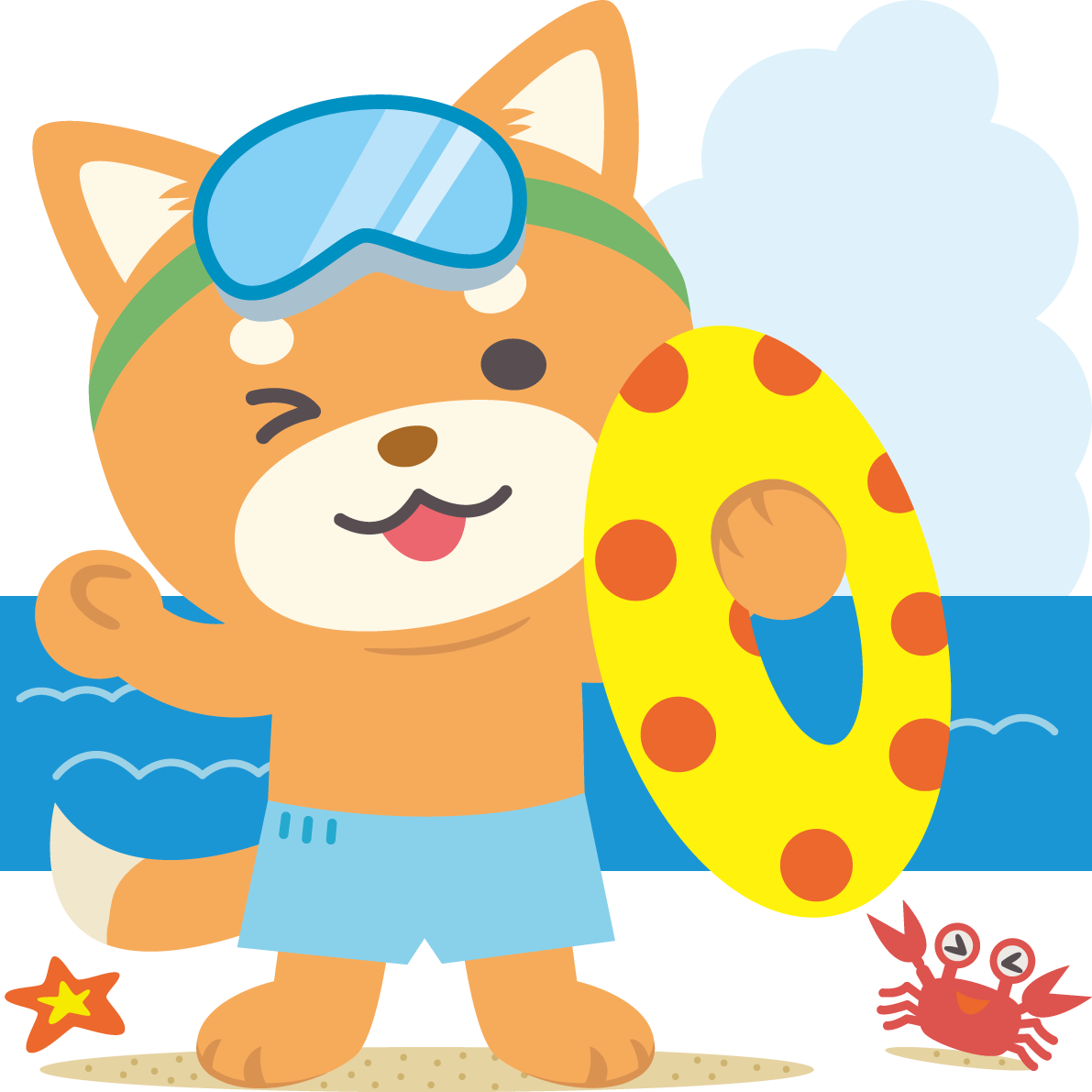 柴犬海開き かわいい動物無料イラスト67970に写真・文字を入れる