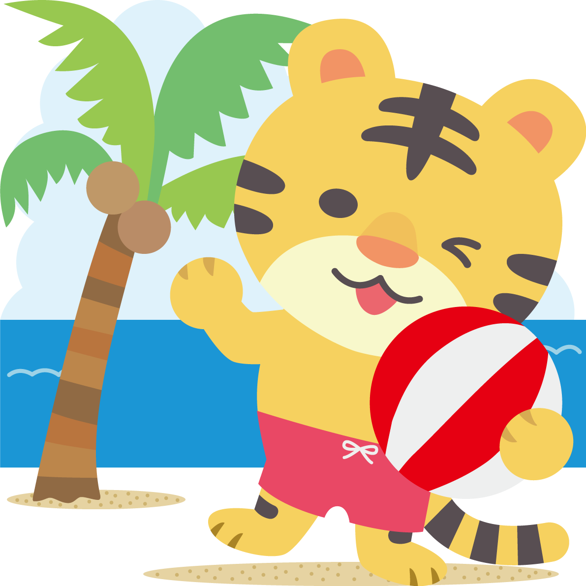 トラの海開き かわいい動物無料イラスト68427に写真・文字を入れる