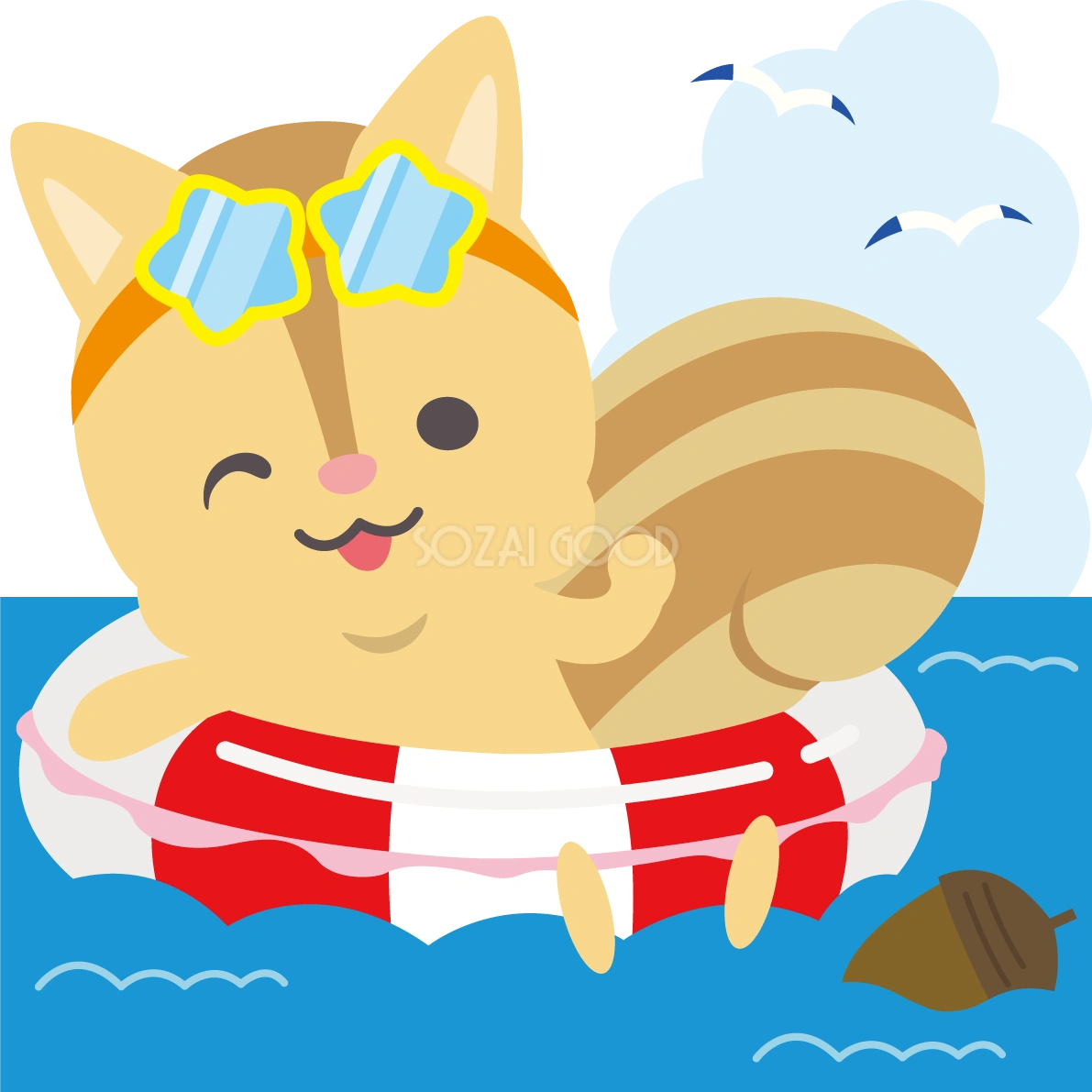 リスの海開き入道雲 かわいい動物無料イラスト68448積乱雲(入道雲)