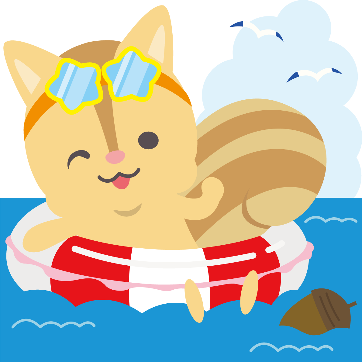 リスの海開き入道雲 かわいい動物無料イラスト68448積乱雲(入道雲)に写真・文字を入れる