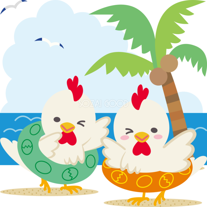 鶏の海開き かわいい動物無料イラスト 素材good