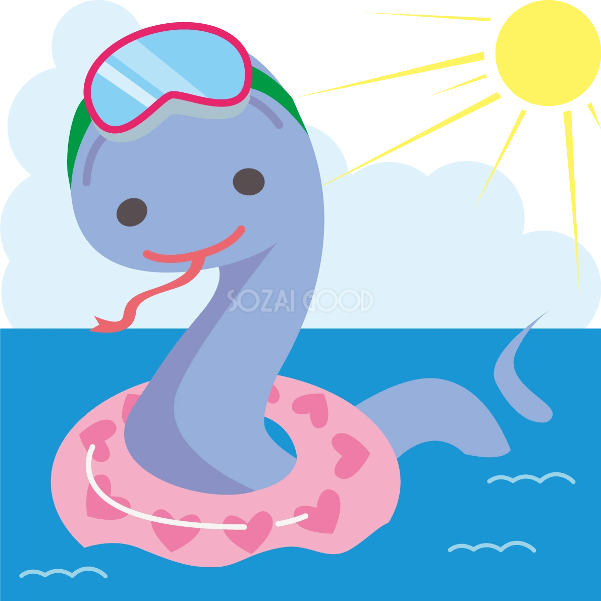 蛇の海開き かわいい動物無料イラスト68464