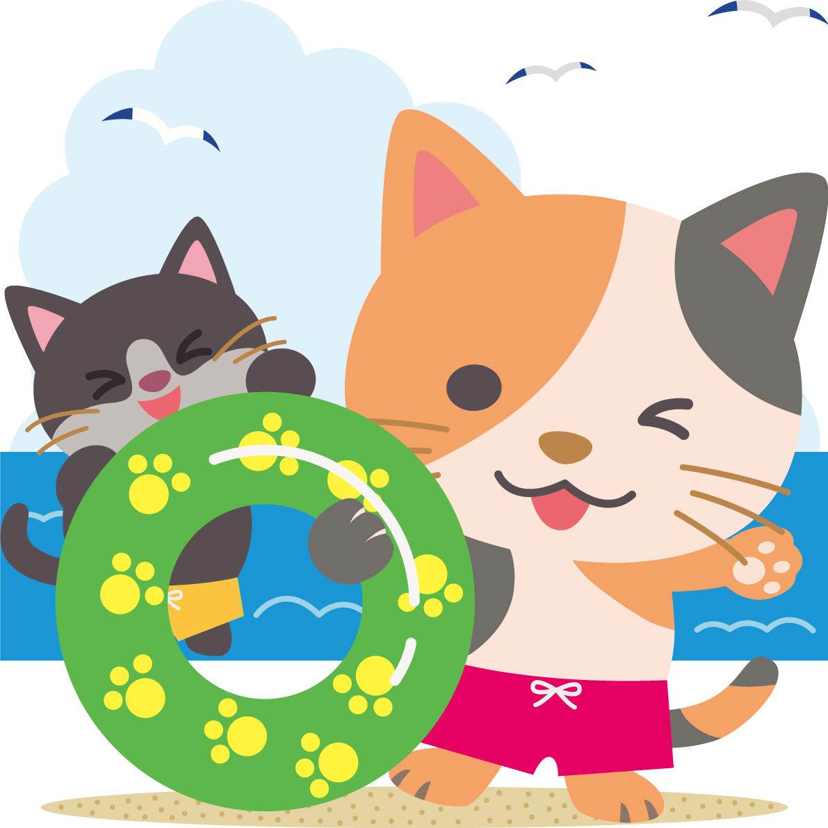猫の海開き かわいい動物無料イラスト/夏68472に写真・文字を入れる