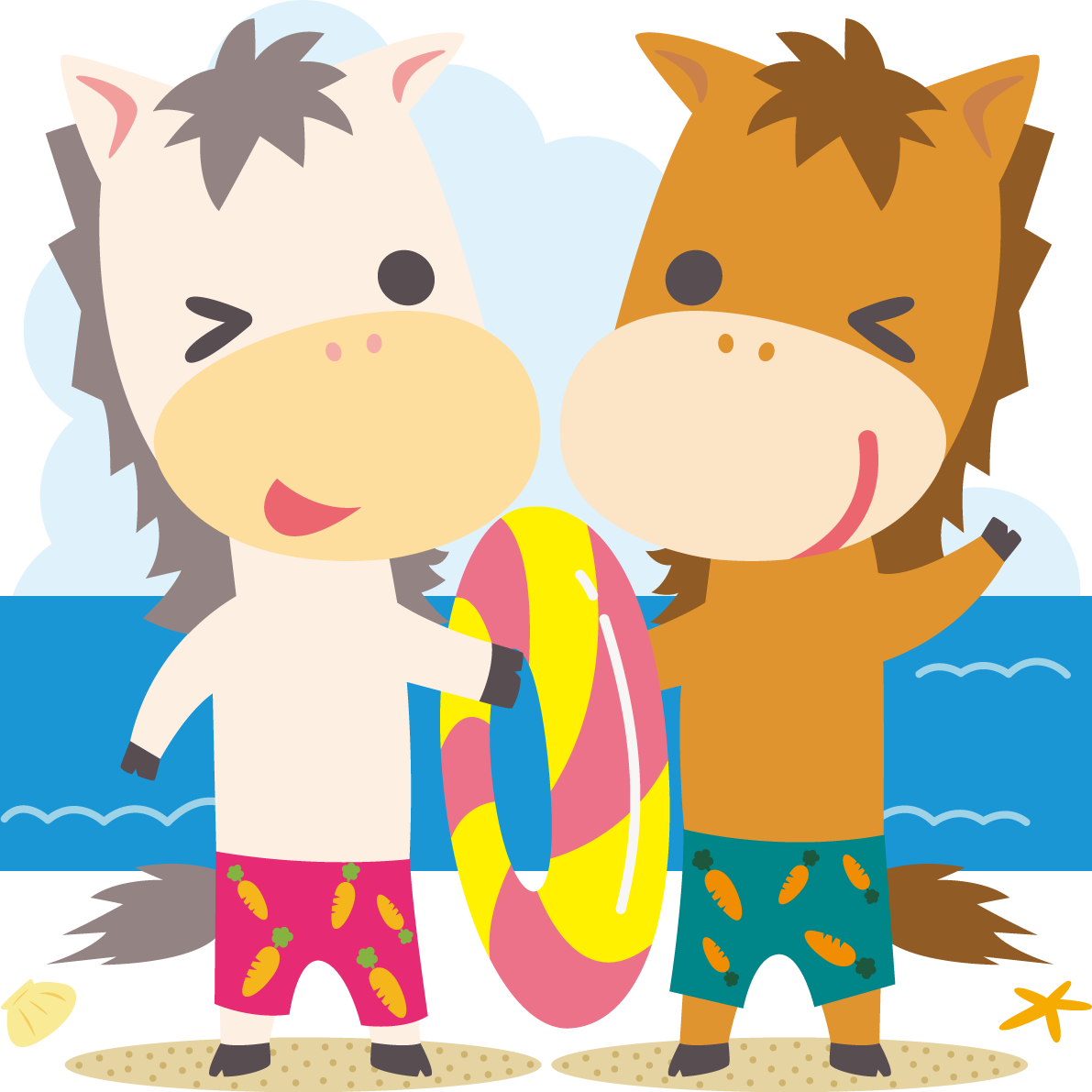 馬の海開き かわいい動物無料イラスト68476に写真・文字を入れる